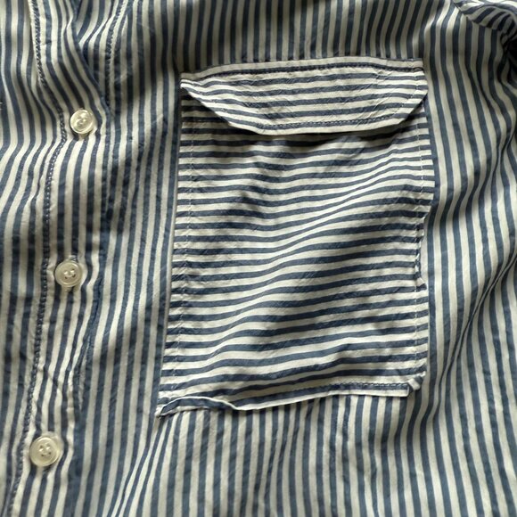 Maeve Anthropologie Striped Roll up Button Shirt Top XS Women Blue White - Picture 3 of 9